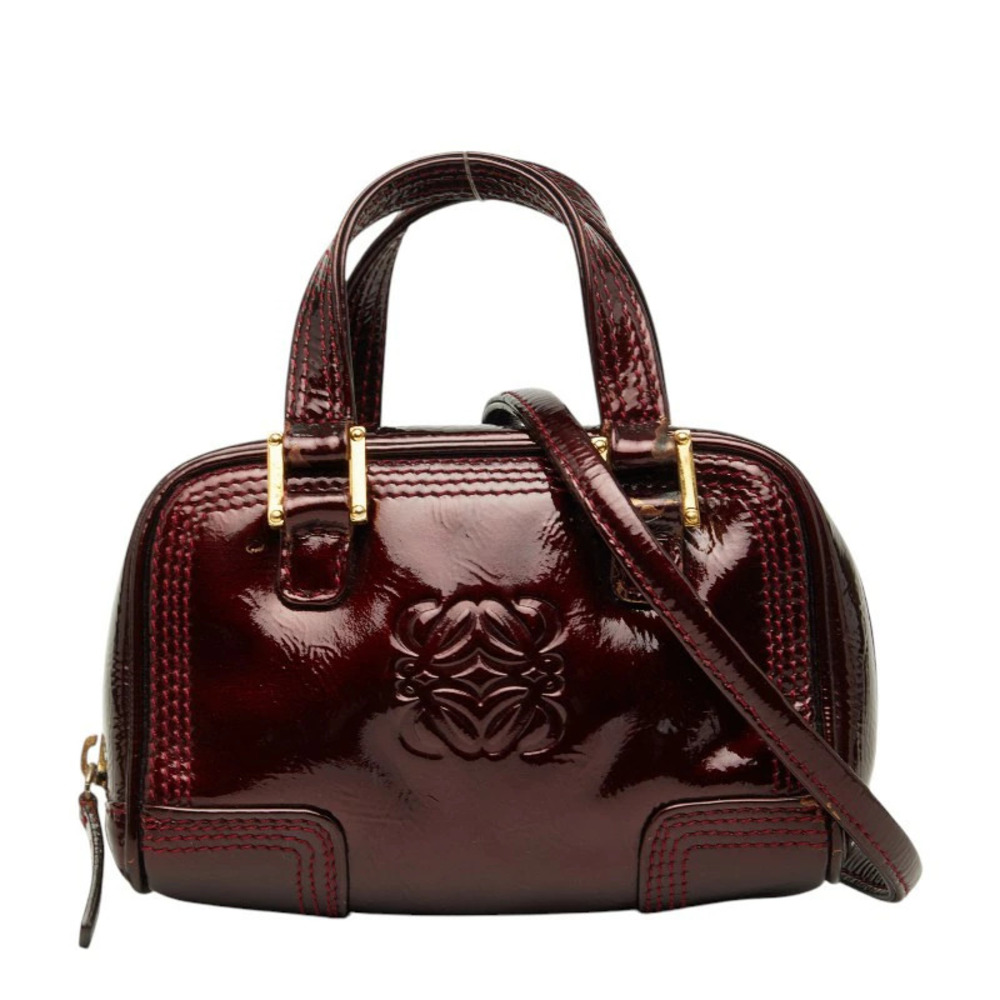 Loewe Amazona 2way Shoulder Bag Wine Red Bordeaux Purple Brown Enamel